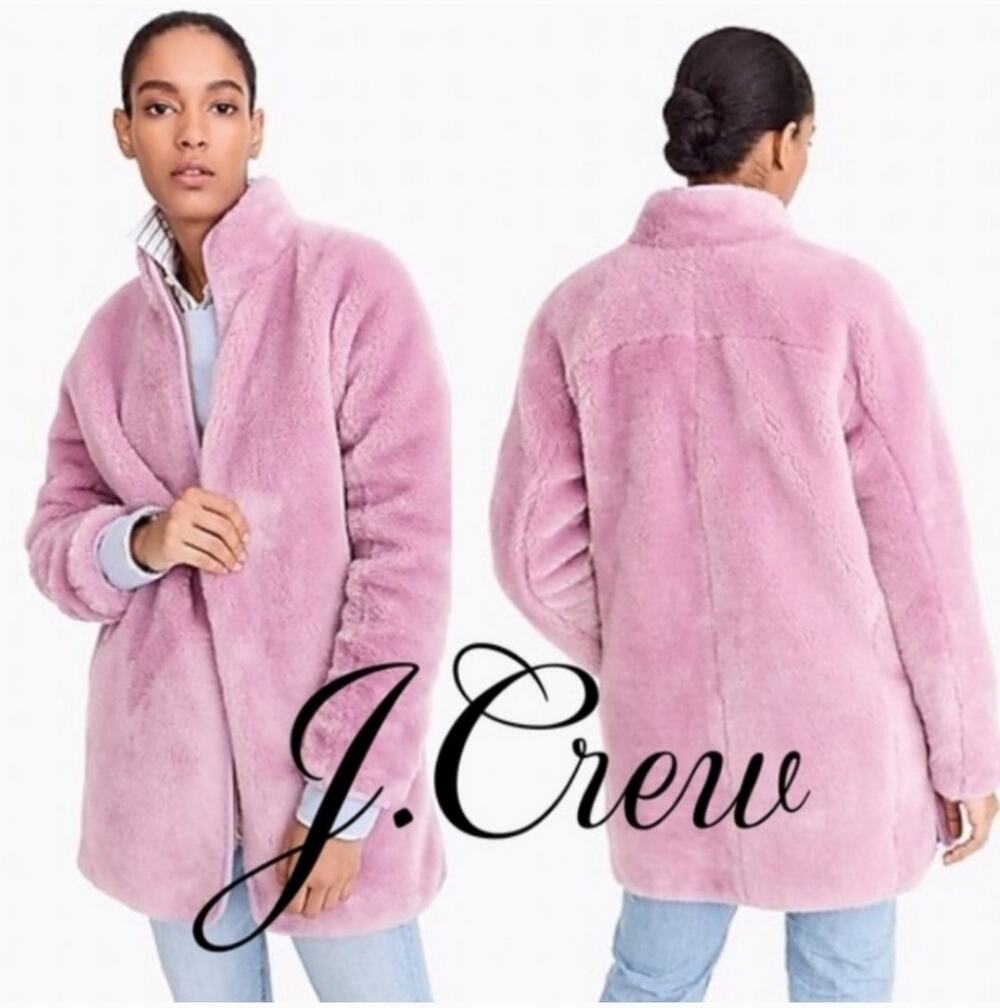 J.Crew Zip up pink plush fleece teddy coat size XXL